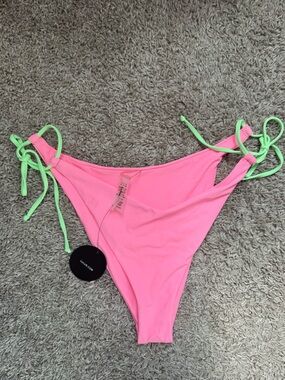 Lulu's Neon‎ Pink Bikini Bottoms with Lime Tie Straps